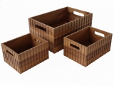 Acacia Wood Fluted Storage Bins with Cut-out Handles - Versatile Home Organizers
